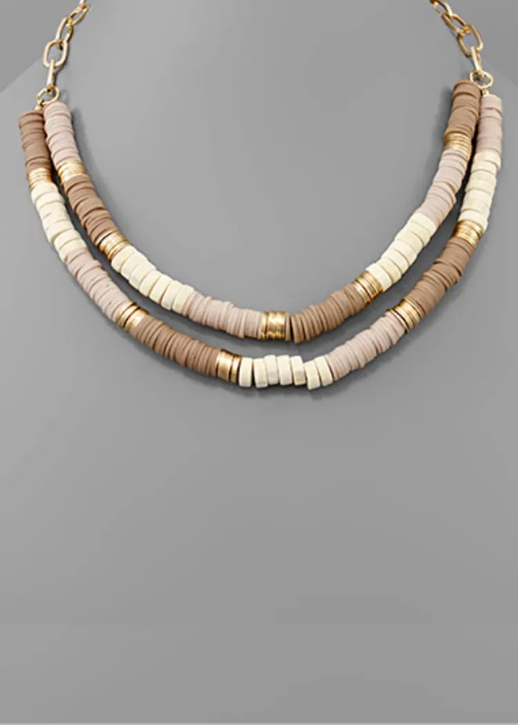 Yohana Wood Disk Necklace-Taupe