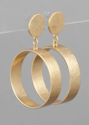 Yuka Flat Cirlce Dangle Earrings-Worn Gold