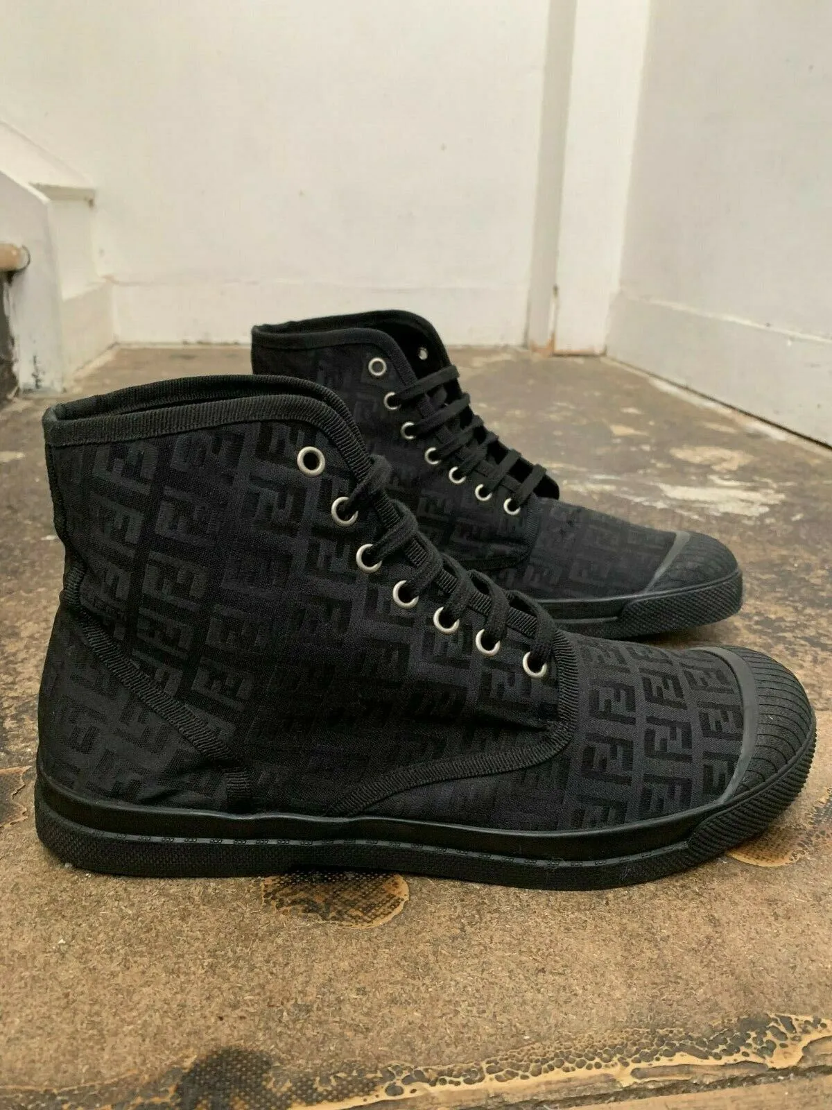 Zucca Monogram Black High Top Canvas Trainers